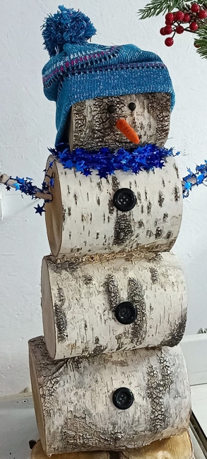 wood crafts birch log snowman