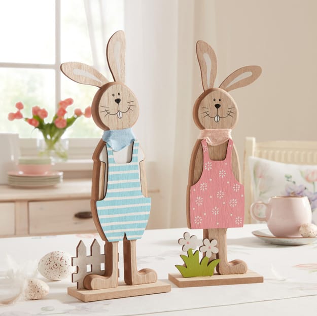 wooden crafts two bunnies