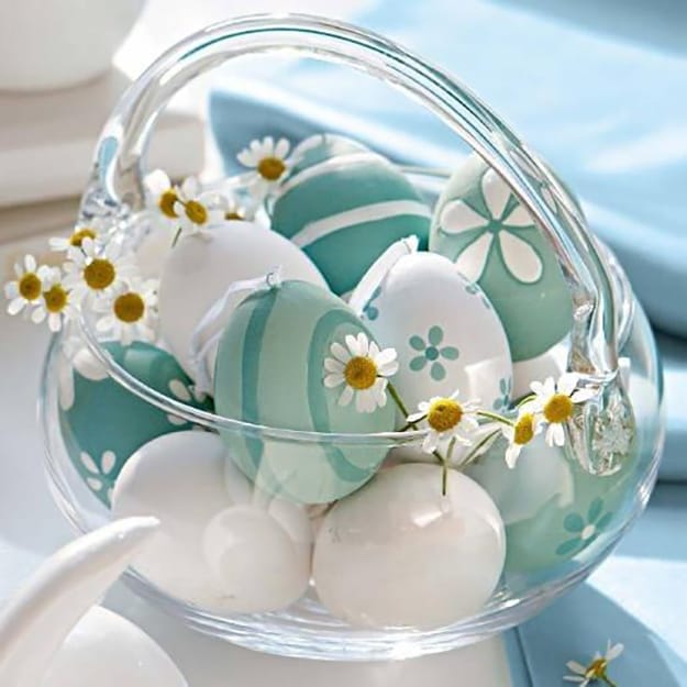 glass bowl eggs and flowers
