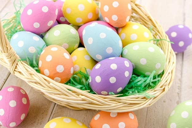 white polka dots colorful eggs