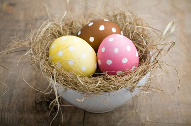 colorful eggs white polka dots