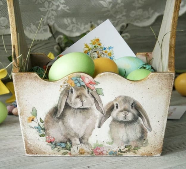 wooden basket rabbit painting ideas