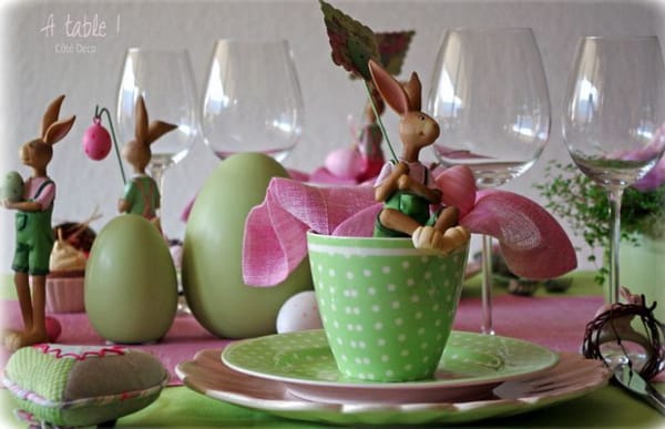 green pink tableware