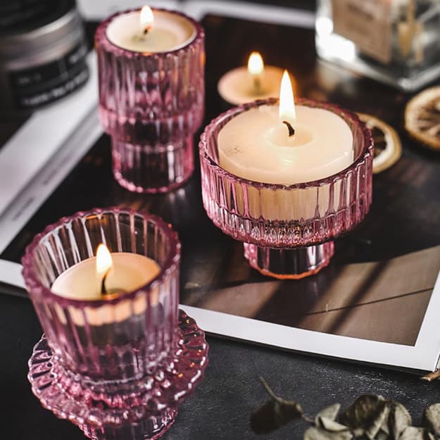 purple candle holders