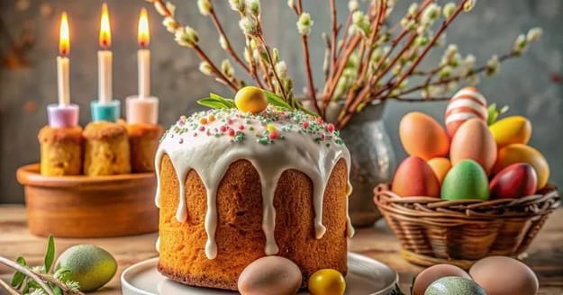 pascha sweet bread eggs candles spring branches