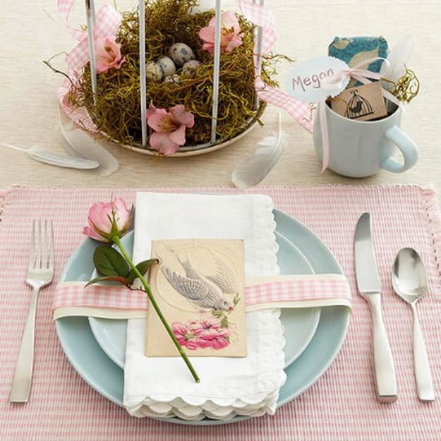 vintage style bird images floral table centerpiece