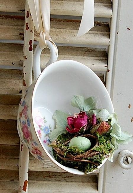 vintage tableware floral arrangement