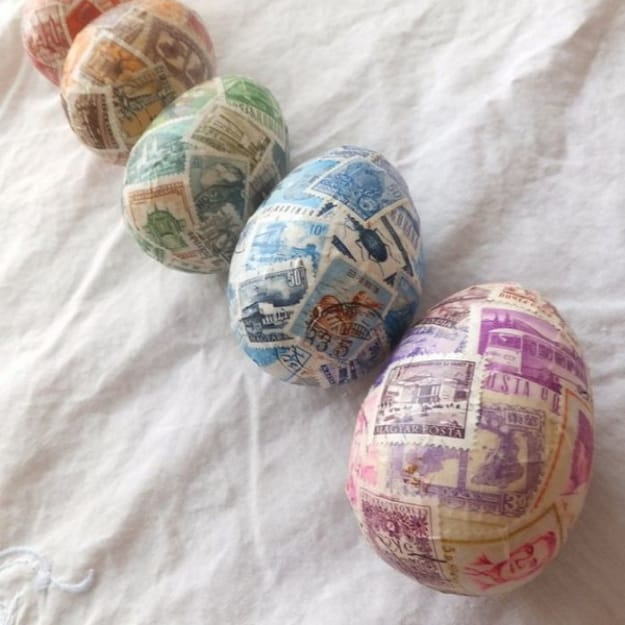 egg decoupage vintage postmarks